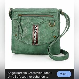 Green Crossbody Bag with Embroidered Stripe
